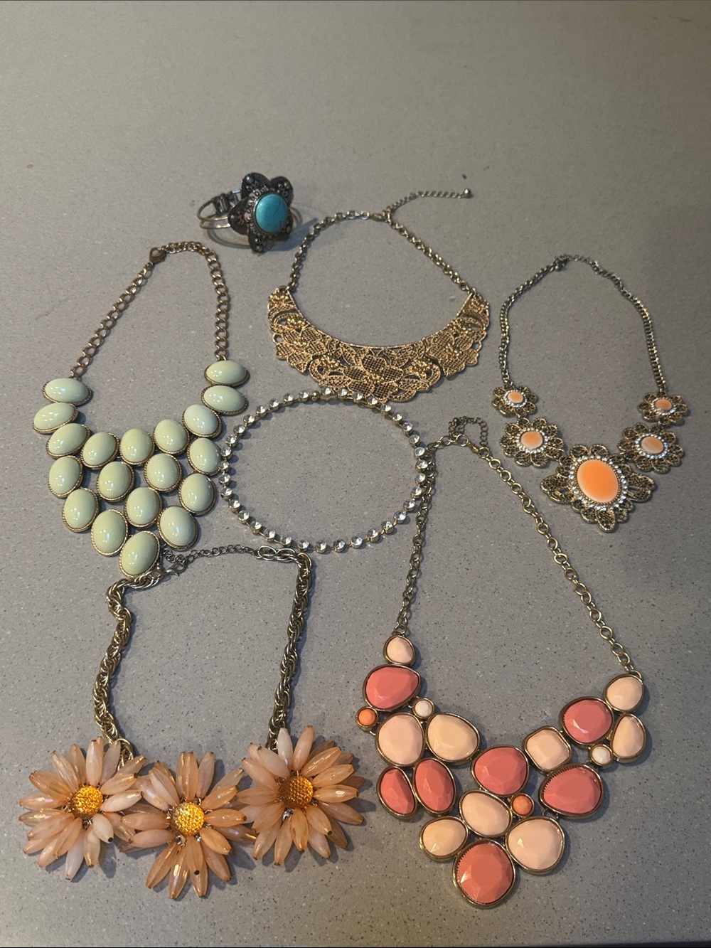 Bundle of Mixed Coral, Gold & Mint Statement Necklaces and Turquoise Bracelet